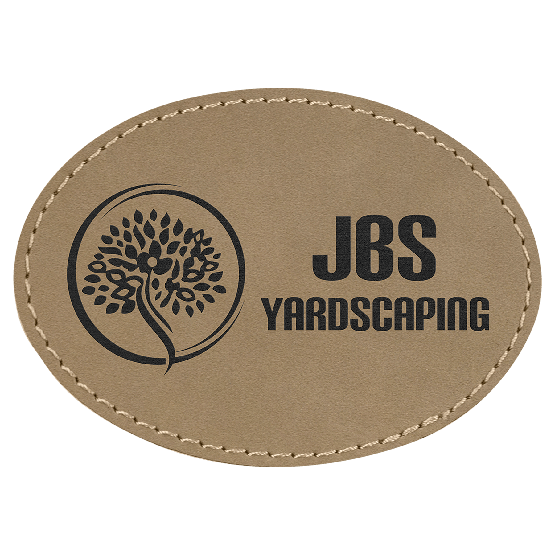 Light Brown 3 1/2" x 2 1/2" oval leatherette patch laser engravable Kota Pro adhesive