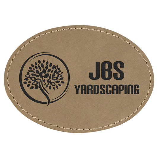 Light Brown 3 1/2" x 2 1/2" oval leatherette patch laser engravable Kota Pro adhesive