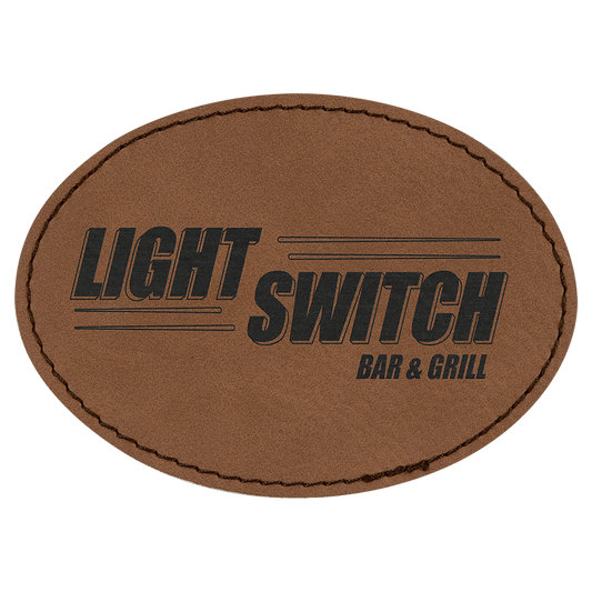 3 1/2" x 2 1/2" Oval Dark Brown Laserable Leatherette Patch with Adhesive