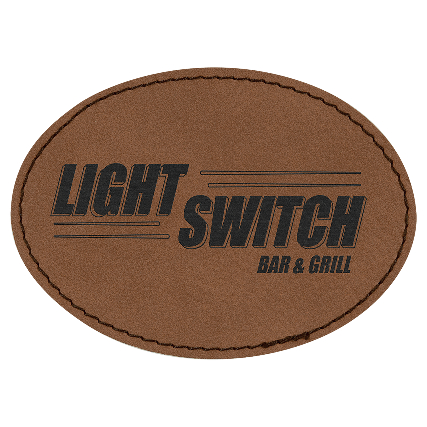 Dark Brown 3 1/2" x 2 1/2" oval leatherette patch laser engravable Kota Pro adhesive