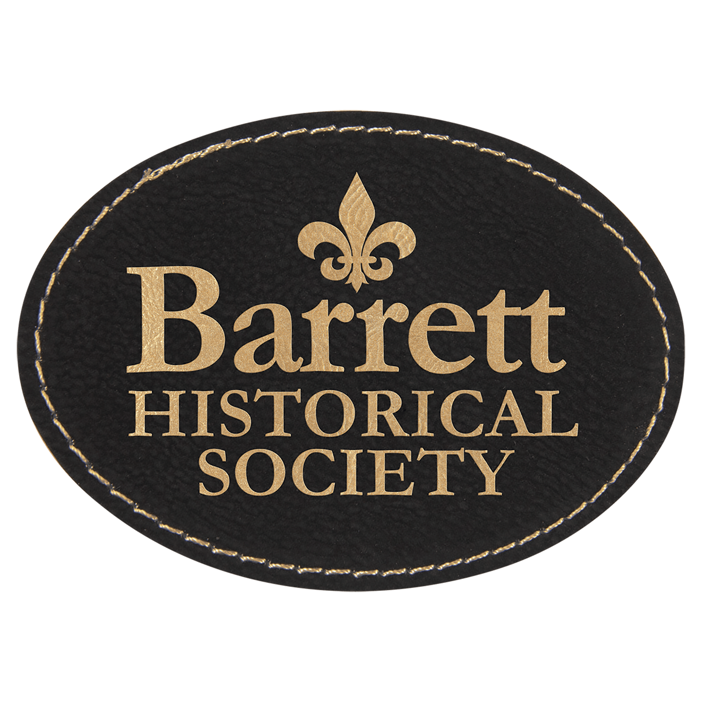 3 1/2" x 2 1/2" Oval Black/Gold Laserable Leatherette Patch with Adhesive