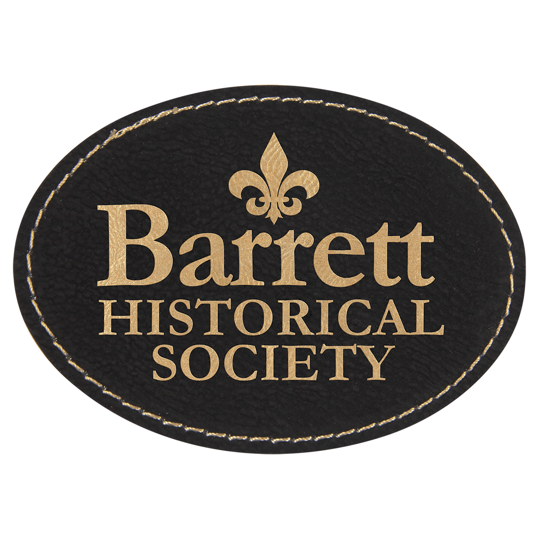 3 1/2" x 2 1/2" Oval Black/Gold Laserable Leatherette Patch with Adhesive