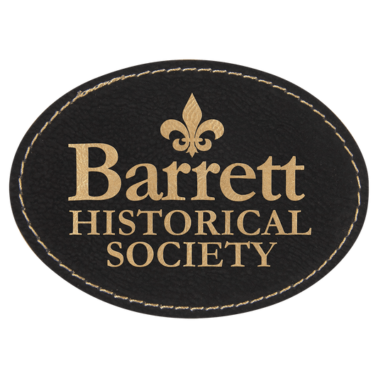 3 1/2" x 2 1/2" Oval Black/Gold Laserable Leatherette Patch with Adhesive