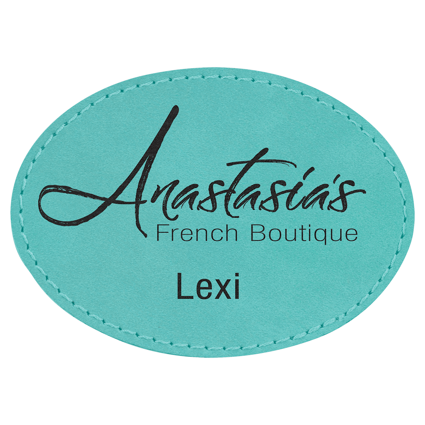 Teal 3 1/2" x 2 1/2" oval leatherette patch laser engravable Kota Pro adhesive