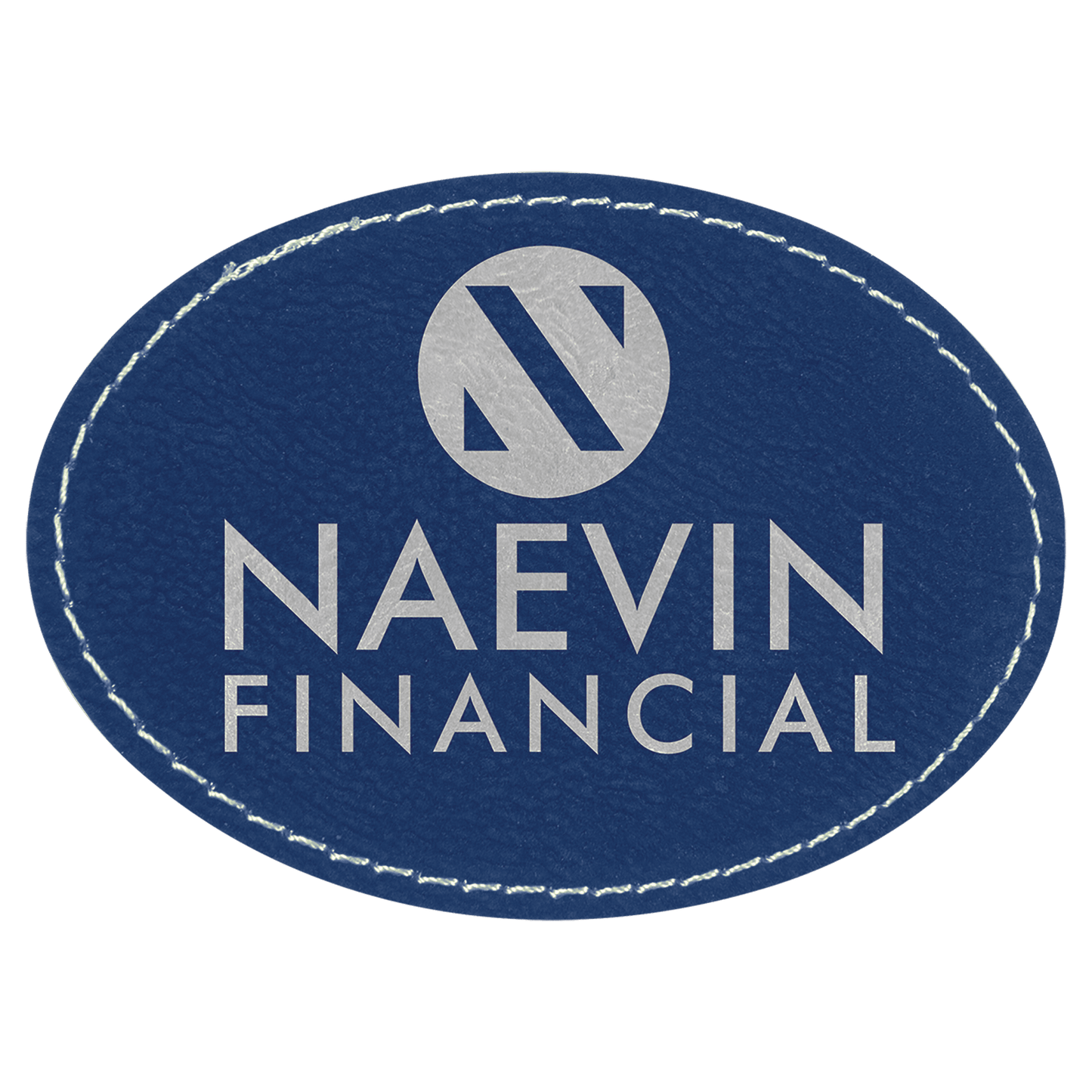 3 1/2" x 2 1/2" Oval Blue/Silver Laserable Leatherette Patch with Adhesive