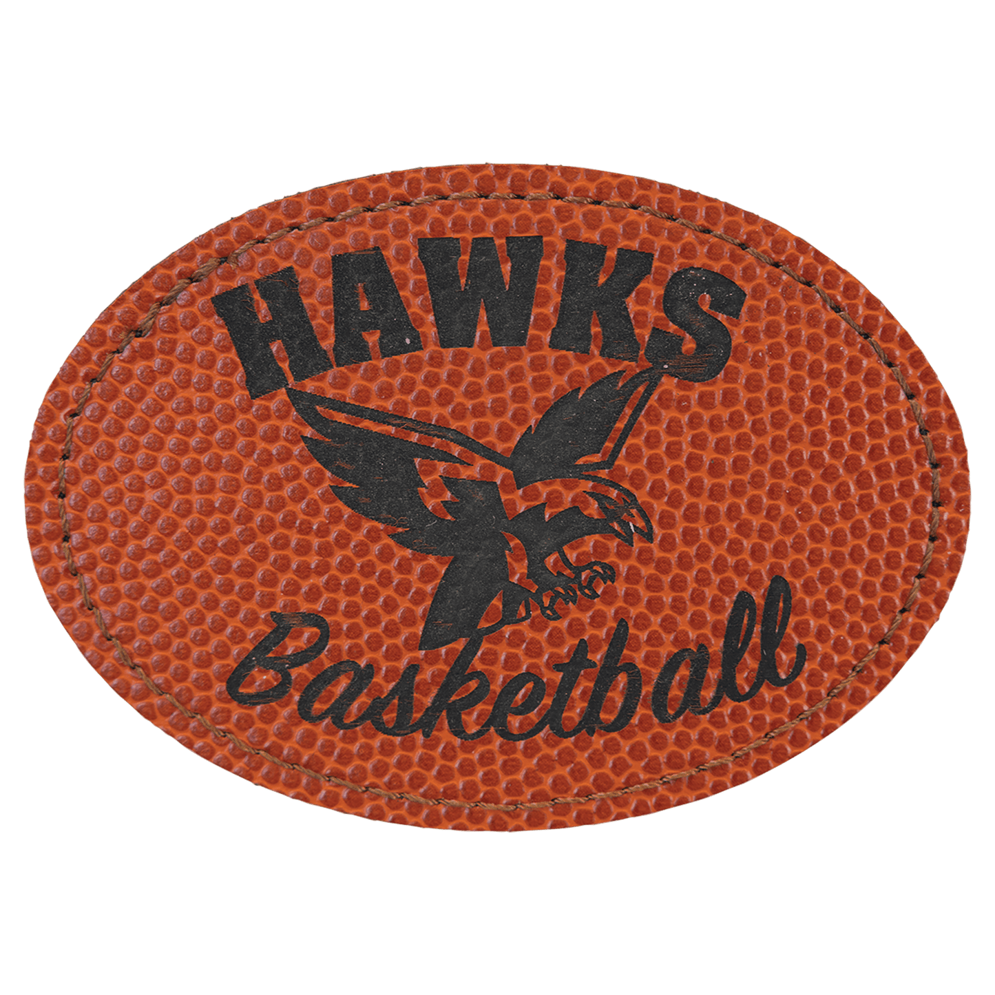 Basketball 3 1/2" x 2 1/2" oval leatherette patch laser engravable Kota Pro adhesive