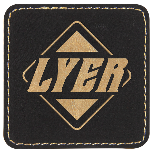 2 1/2" x 2 1/2" Black/Gold Square Laserable Leatherette Patch with Adhesive