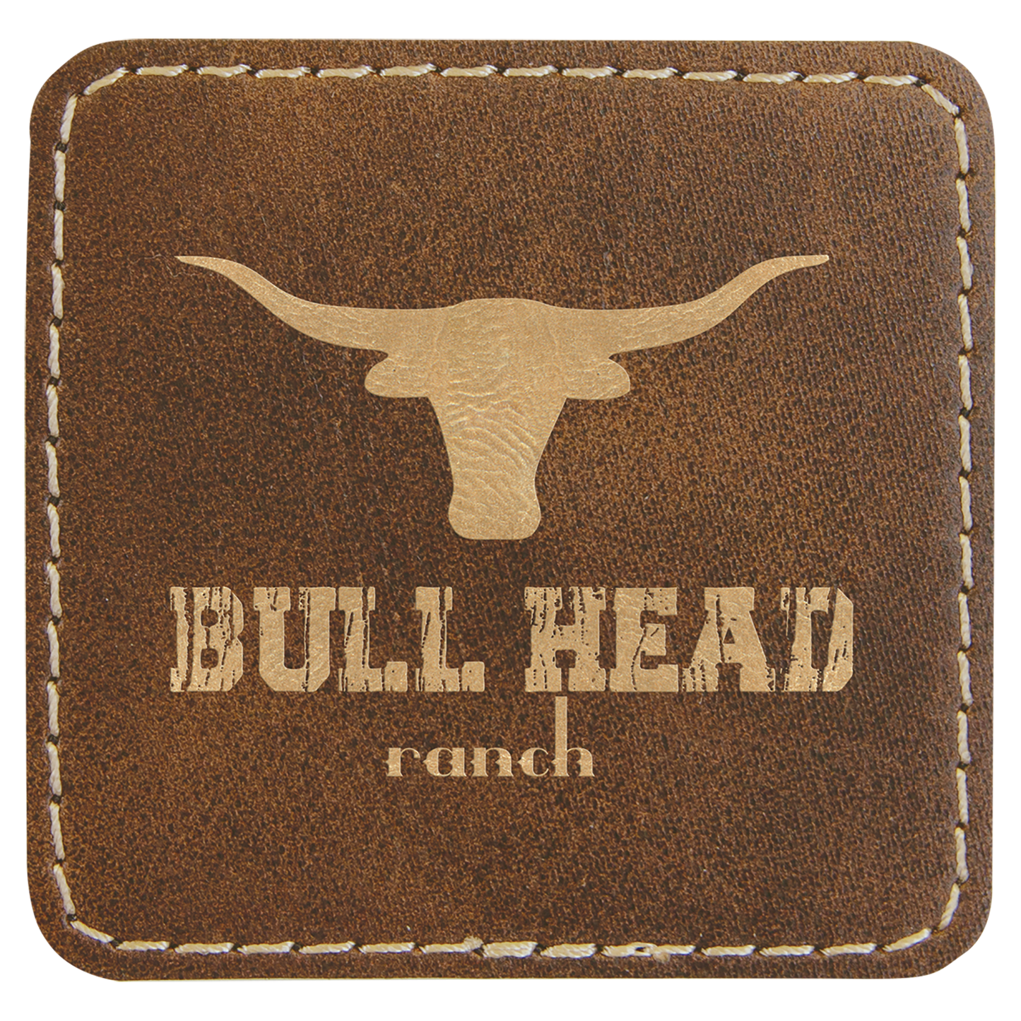 Rustic/Gold 2 1/2" x 2 1/2" Square Laserable Leatherette Patch with Adhesive