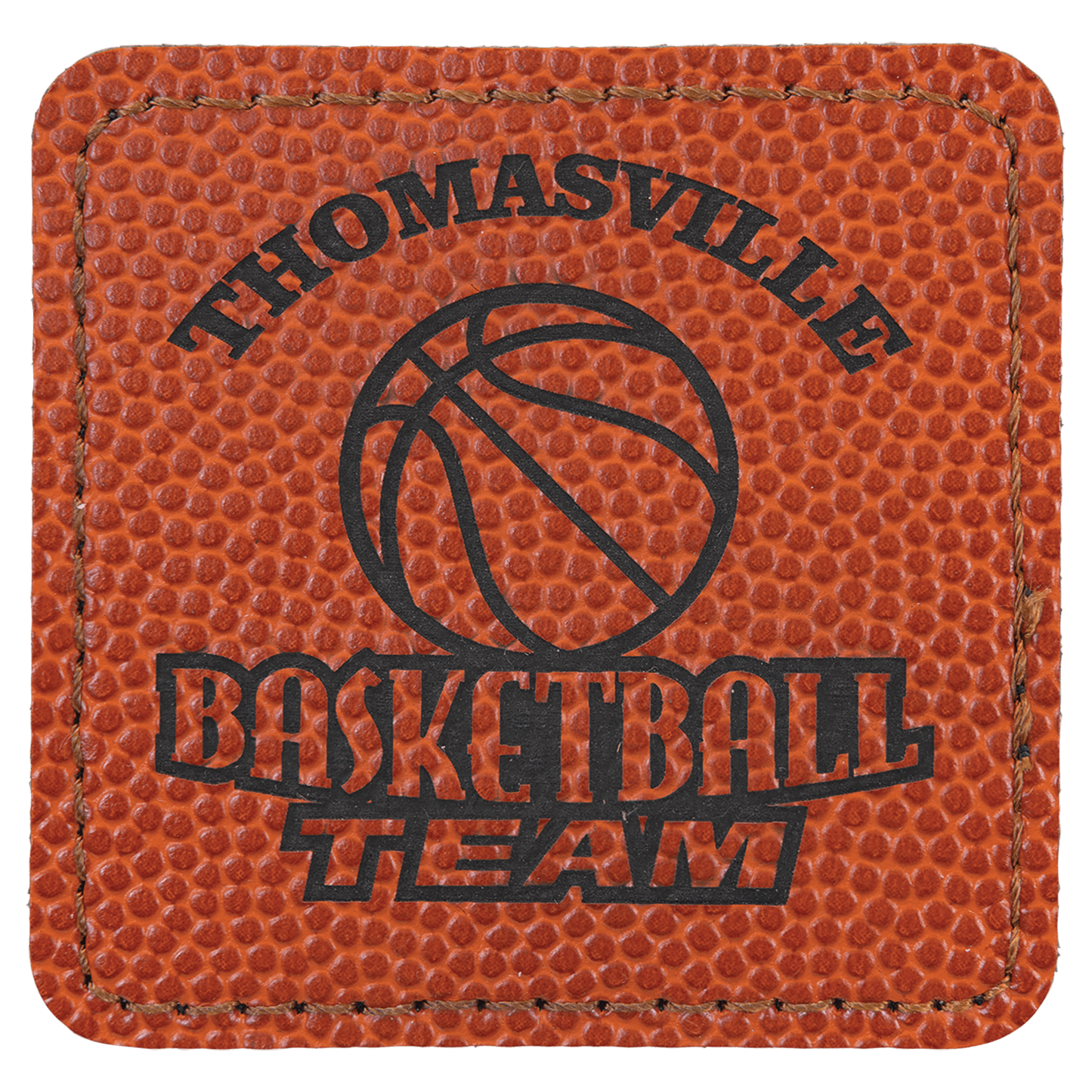 Basketball 2 1/2" x 2 1/2" Square Laserable Leatherette Patch with Adhesive