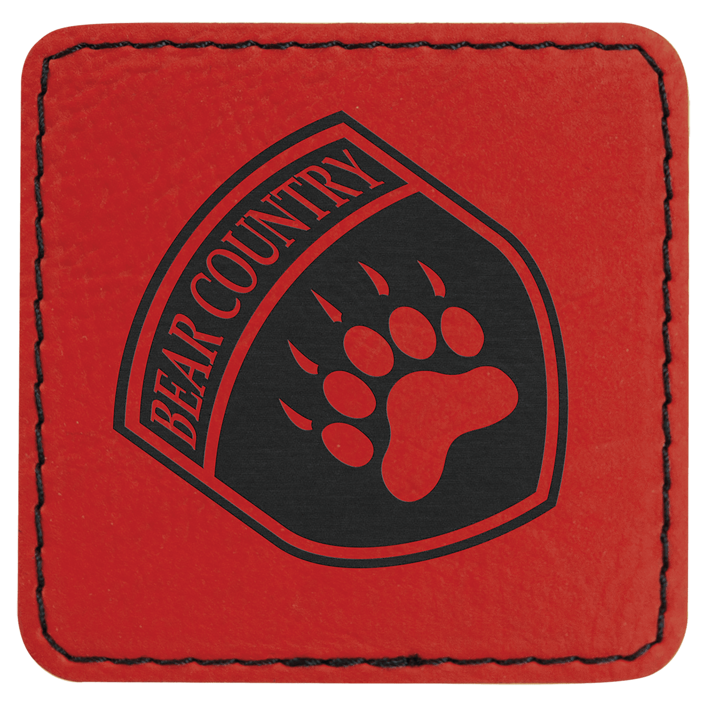 Red 2 1/2" x 2 1/2" square leatherette patch laser engravable Kota Pro adhesive