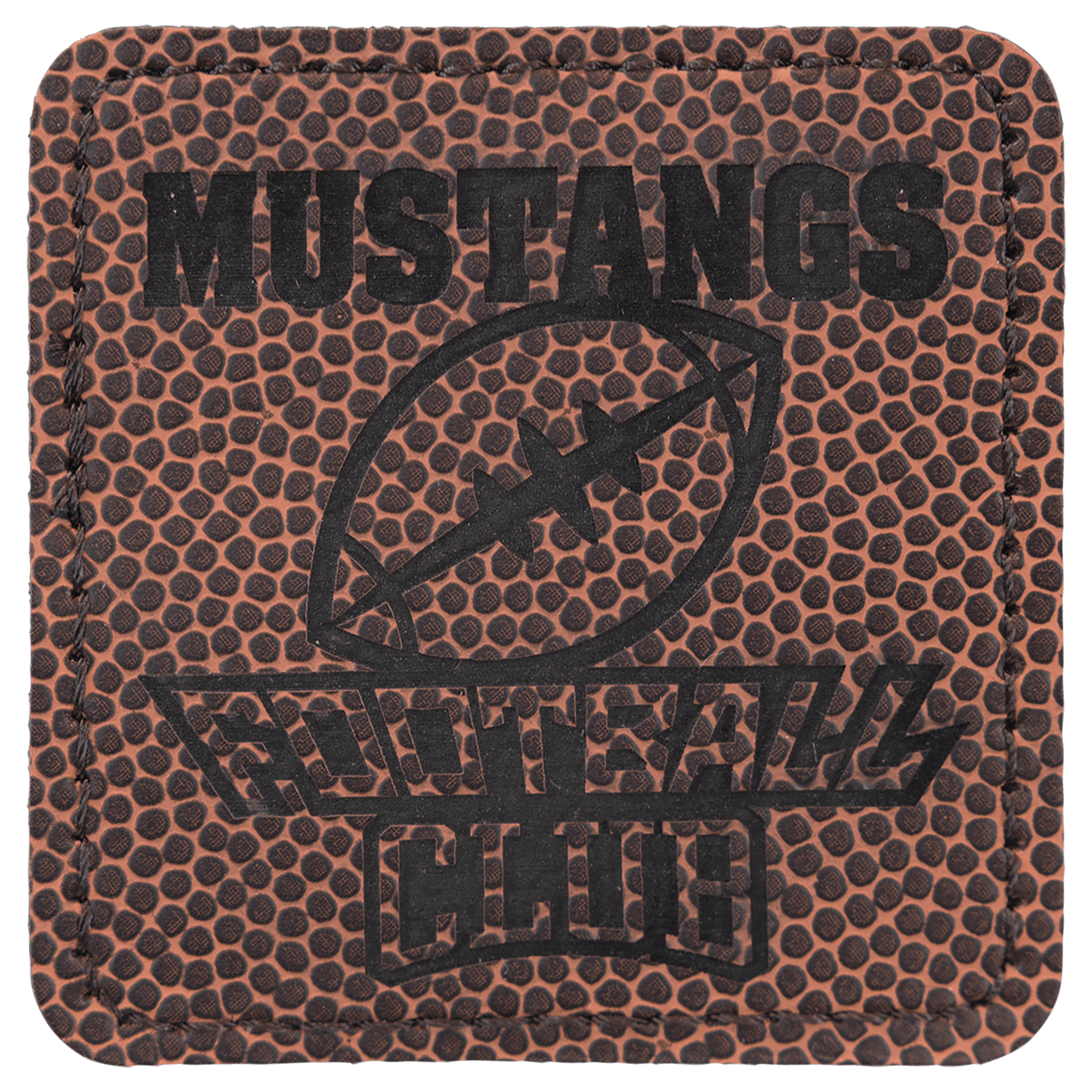 Football 2 1/2" x 2 1/2" square leatherette patch laser engravable Kota Pro adhesive