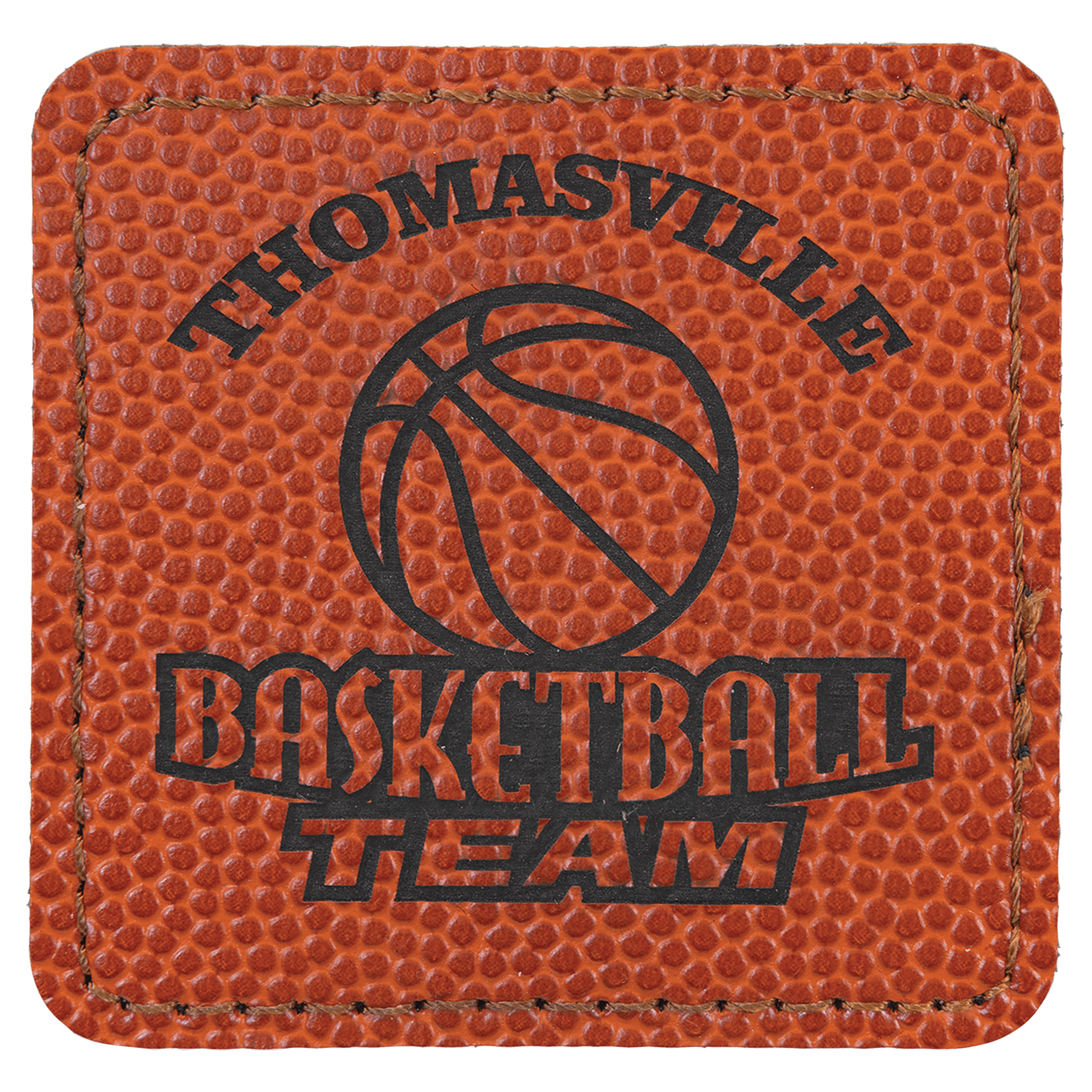 Basketball 2 1/2" x 2 1/2" square leatherette patch laser engravable Kota Pro adhesive