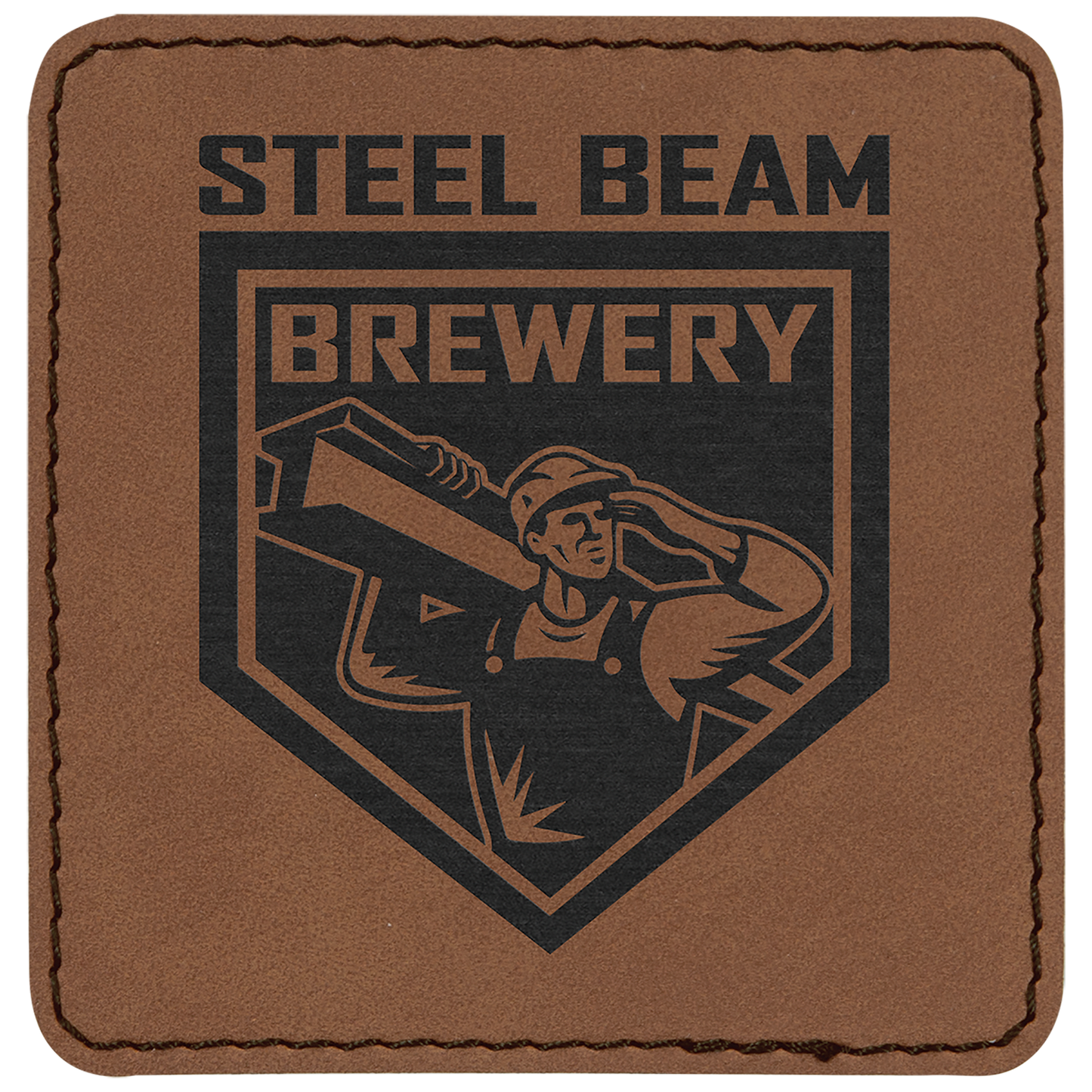 3" x 3" Square Dark Brown Laserable Leatherette Patch with Adhesive