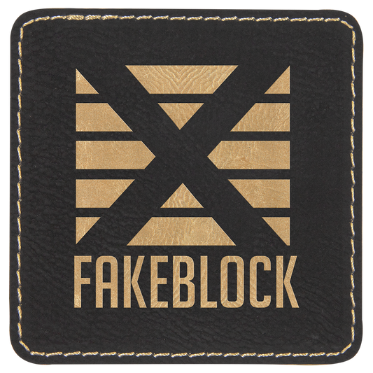 3" x 3" Square Black/Gold Laserable Leatherette Patch with Adhesive