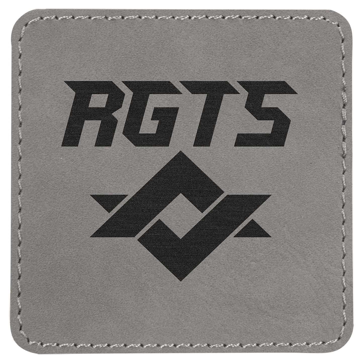 Gray 3" x 3" square leatherette patch laser engravable Kota Pro adhesive