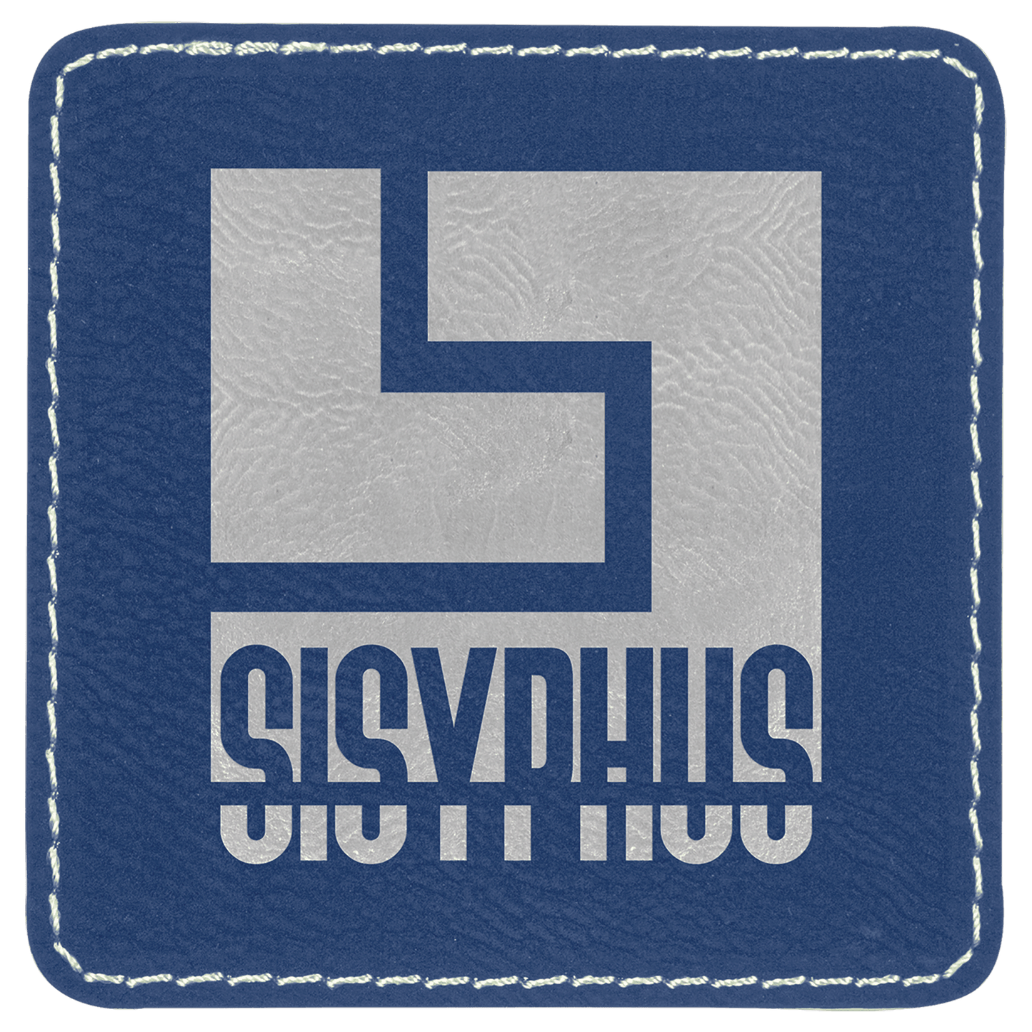 Blue/Silver 3" x 3" square leatherette patch laser engravable Kota Pro adhesive