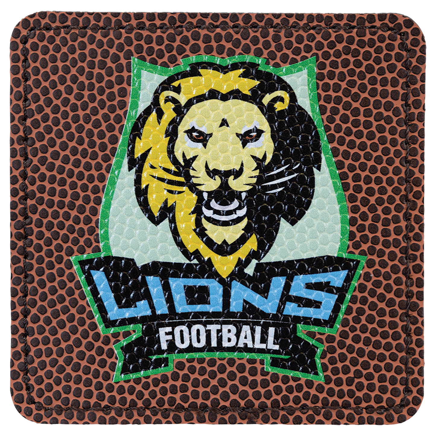 Football 3" x 3" square leatherette patch laser engravable Kota Pro adhesive