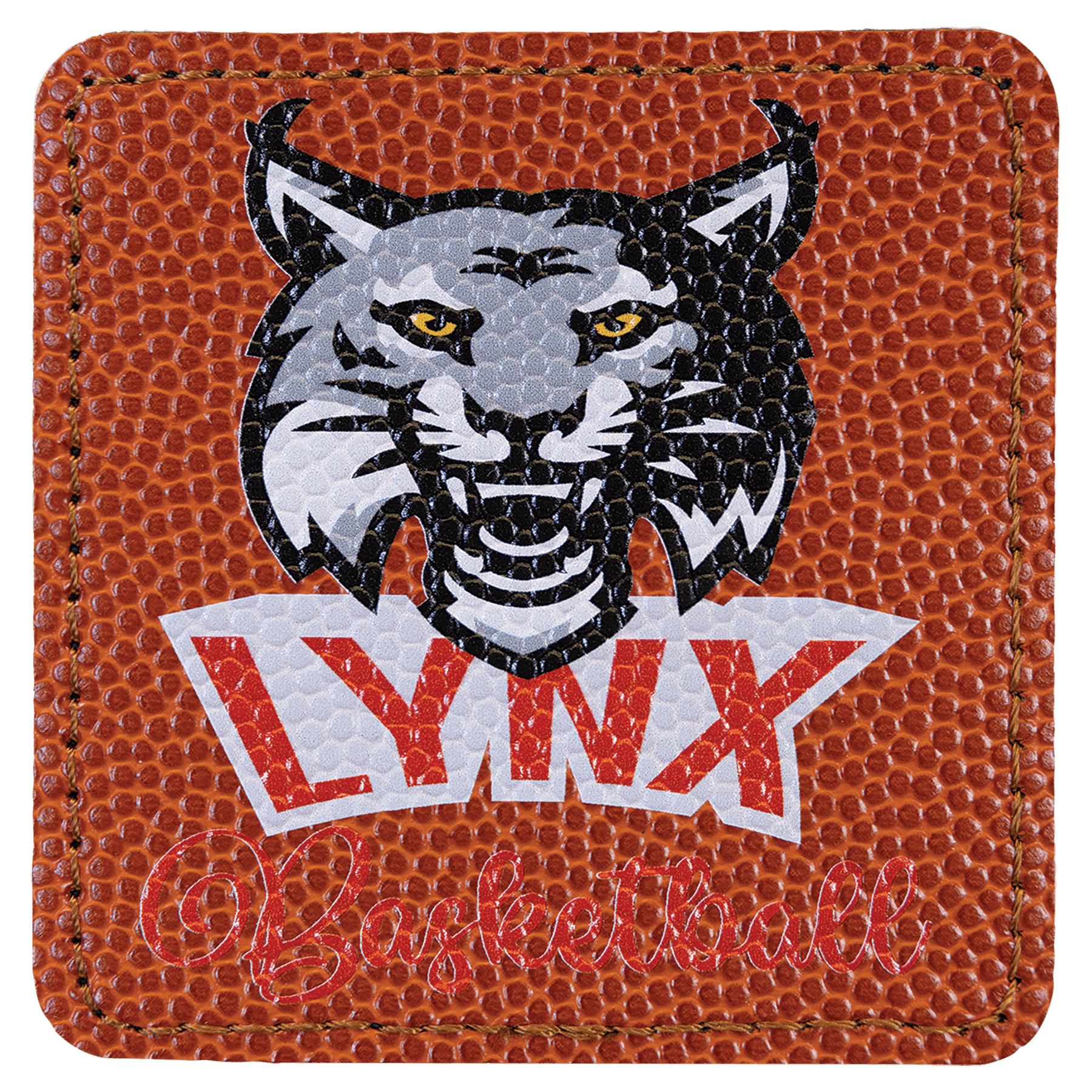 Basketball 3" x 3" square leatherette patch laser engravable Kota Pro adhesive