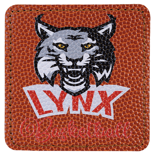 Basketball 3" x 3" square leatherette patch laser engravable Kota Pro adhesive