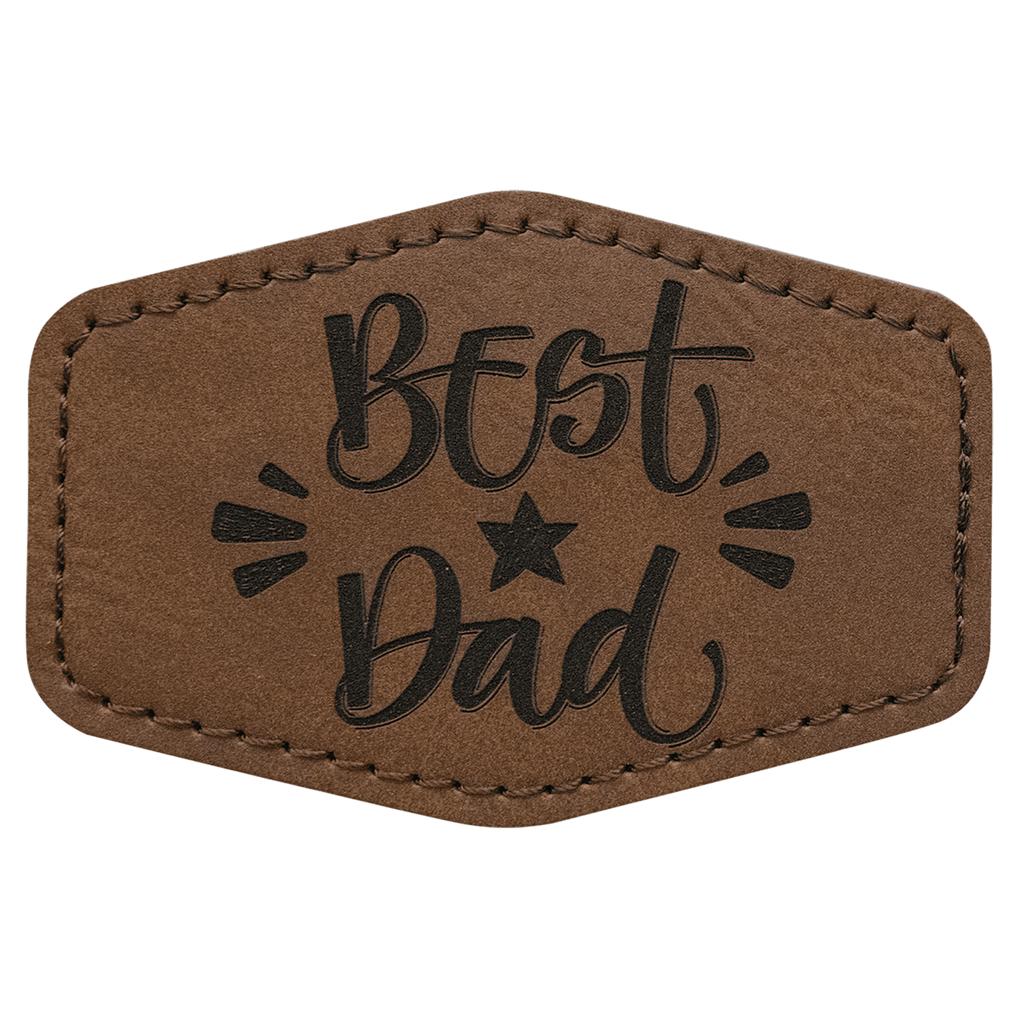 Dark Brown 3" x 2" hex leatherette patch laser engravable Kota Pro adhesive
