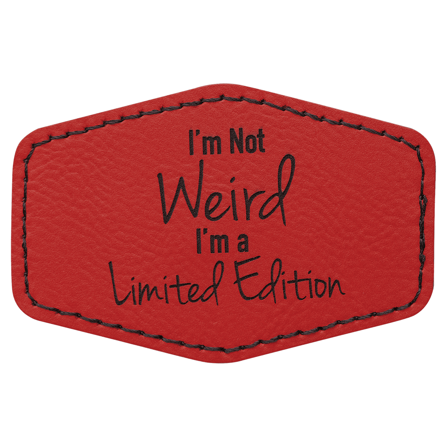 Red 3" x 2" hex leatherette patch laser engravable Kota Pro adhesive