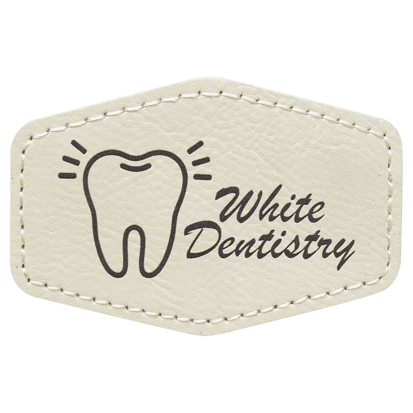 White 3" x 2" hex leatherette patch laser engravable Kota Pro adhesive
