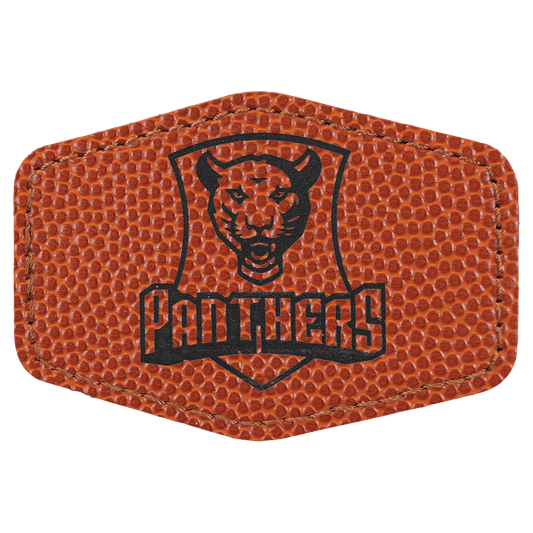 Basketball 3" x 2" hex leatherette patch laser engravable Kota Pro adhesive