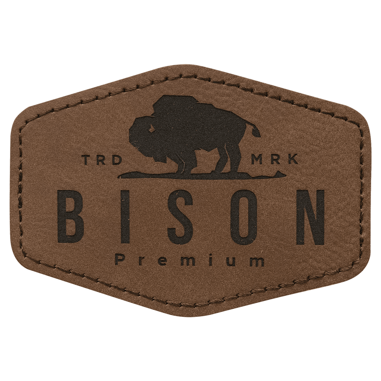 Dark Brown 3 1/2" x 2 1/2" hex leatherette patch laser engravable Kota Pro adhesive