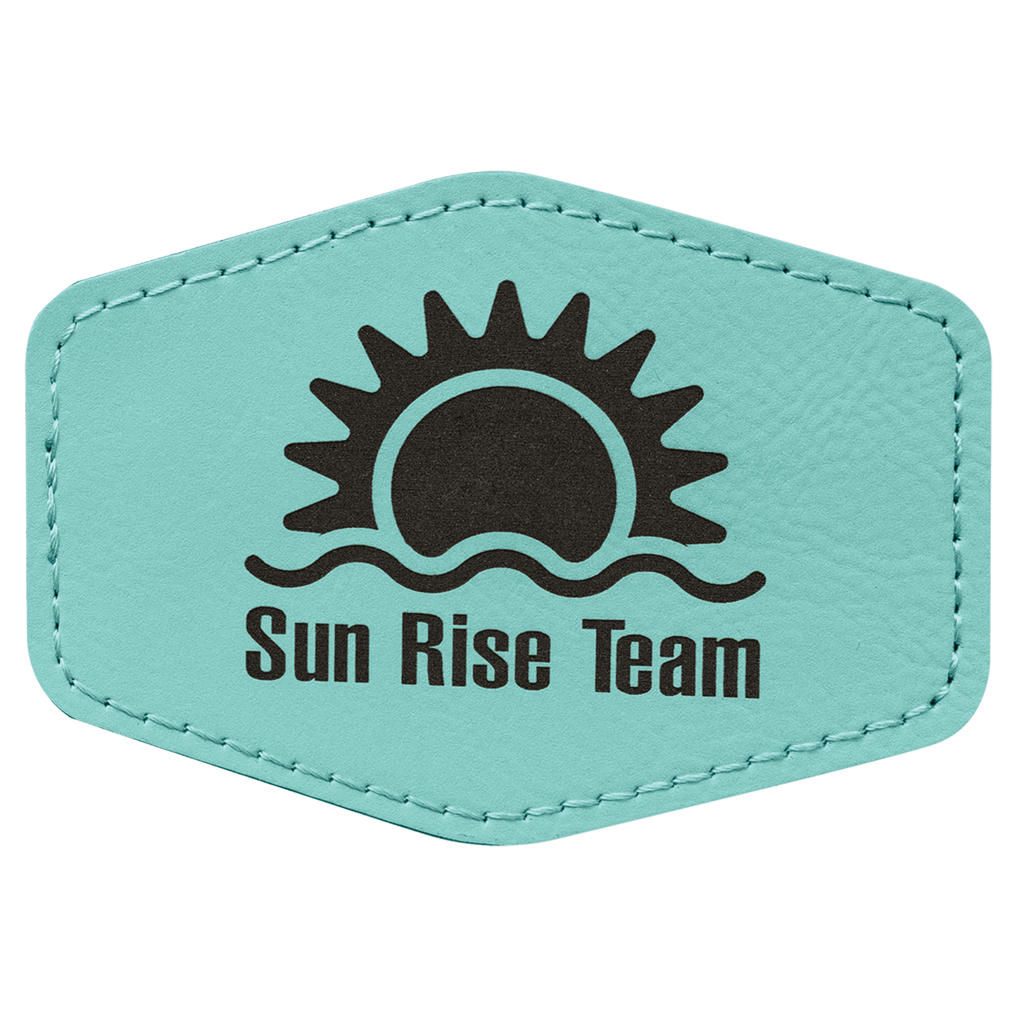 Teal 3 1/2" x 2 1/2" hex leatherette patch laser engravable Kota Pro adhesive