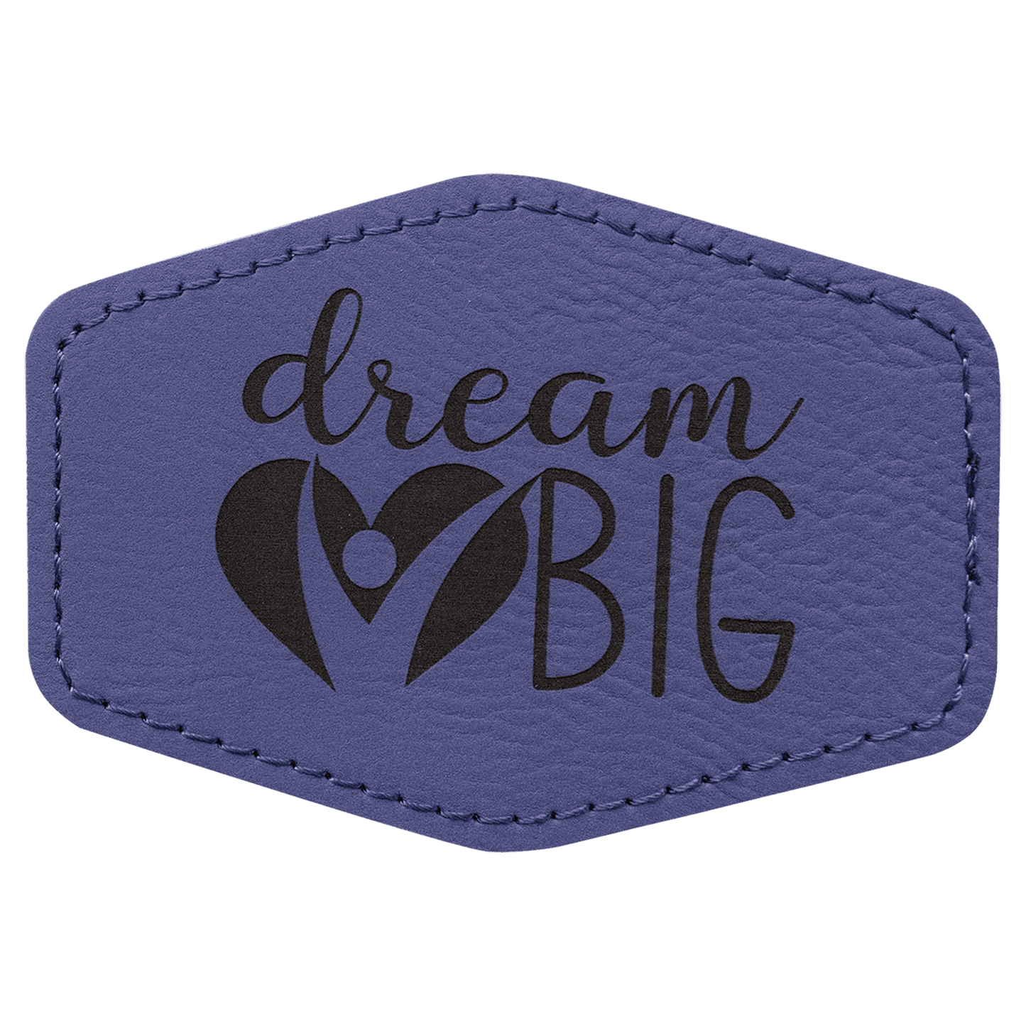Purple 3 1/2" x 2 1/2" hex leatherette patch laser engravable Kota Pro adhesive