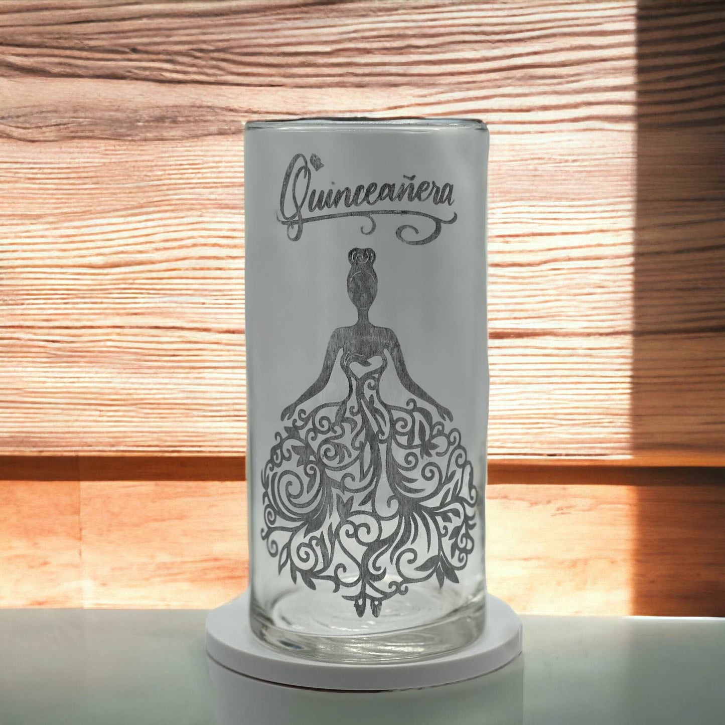 Engraved Quinceañera Cylinder Vase