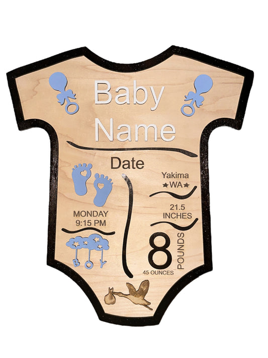 Onesie Newborn Baby Stats Wood Sign