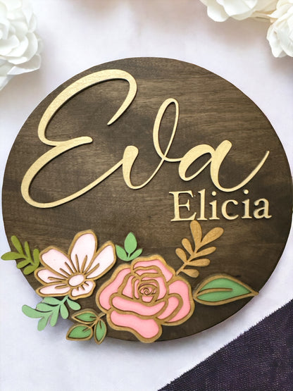 3D Wood Floral Name Sign