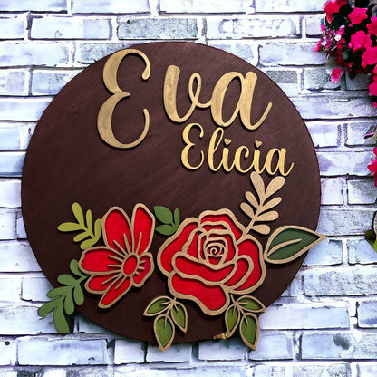 3D Wood Floral Name Sign