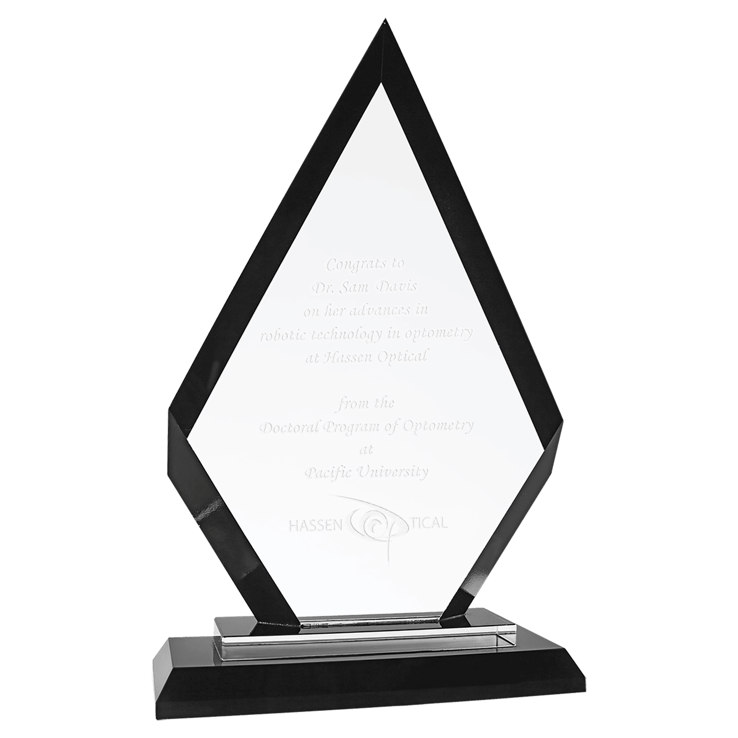 9" Diamond Regal Glass crystal award laser engravable