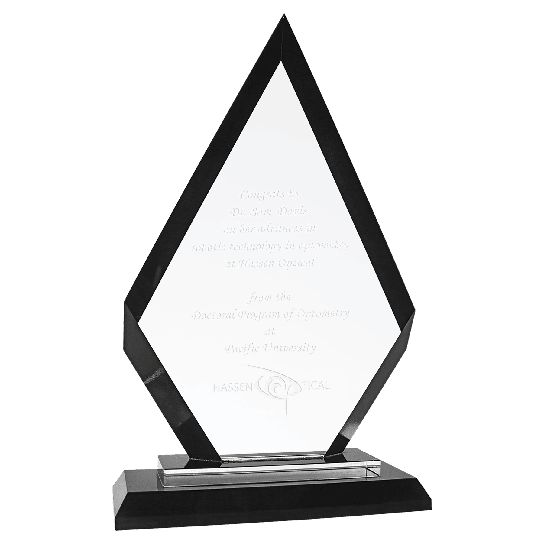 9" Diamond Regal Glass crystal award laser engravable