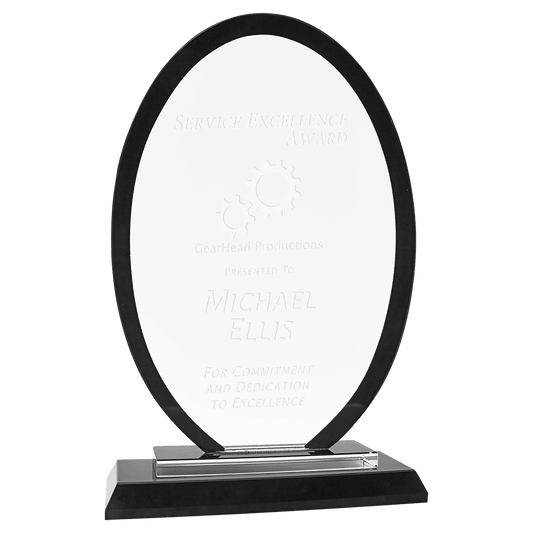 9" Oval Black Regal Glass crystal award laser engravable