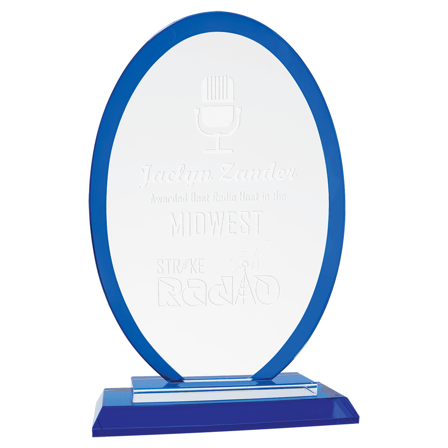 9" Oval Blue Regal Glass glass award laser engravable