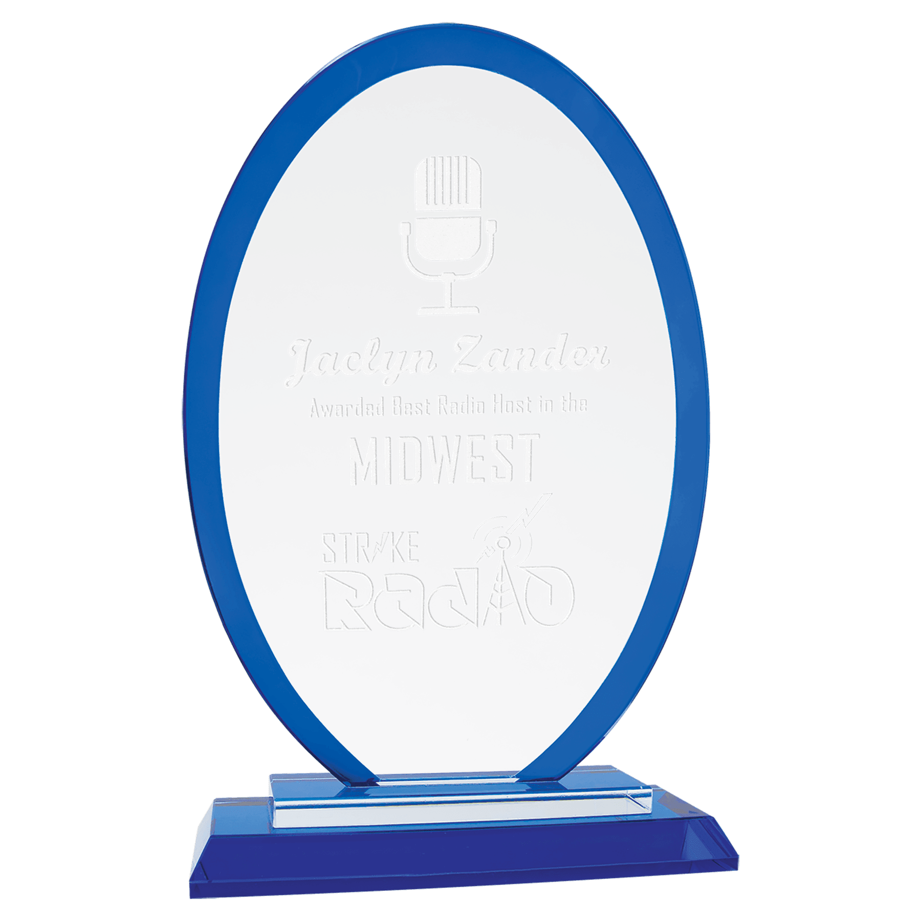 9" Oval Blue Regal Glass glass award laser engravable