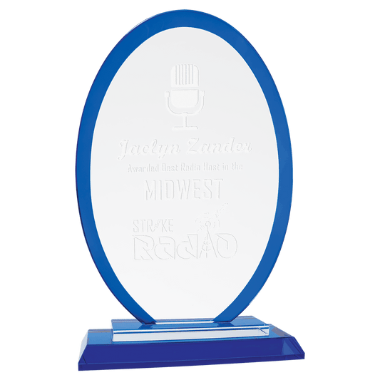 9" Oval Blue Regal Glass glass award laser engravable