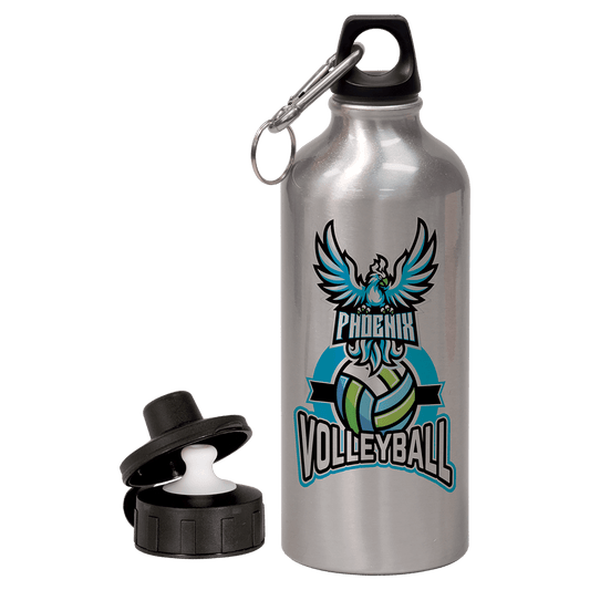 Personalized 20 oz. aluminum water bottle with custom full-color photo or design, includes two lids and carabiner