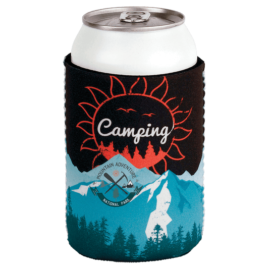 Personalized can beverage holder with custom full-color photo or design, fits 12 oz cans
