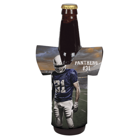 Personalized jersey-style bottle beverage holder with custom full-color photo or design