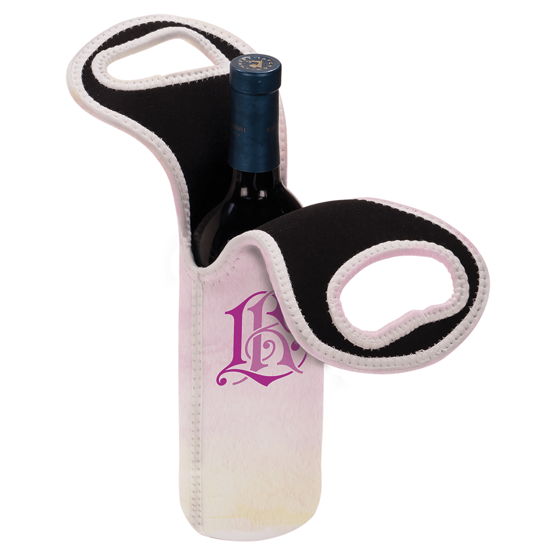 Personalized insulated wine gift bag with custom full-color photo or design, fits standard wine bottles