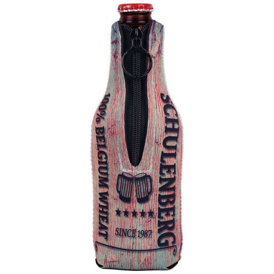 Personalized glass bottle beverage holder with zipper and custom full-color photo or design