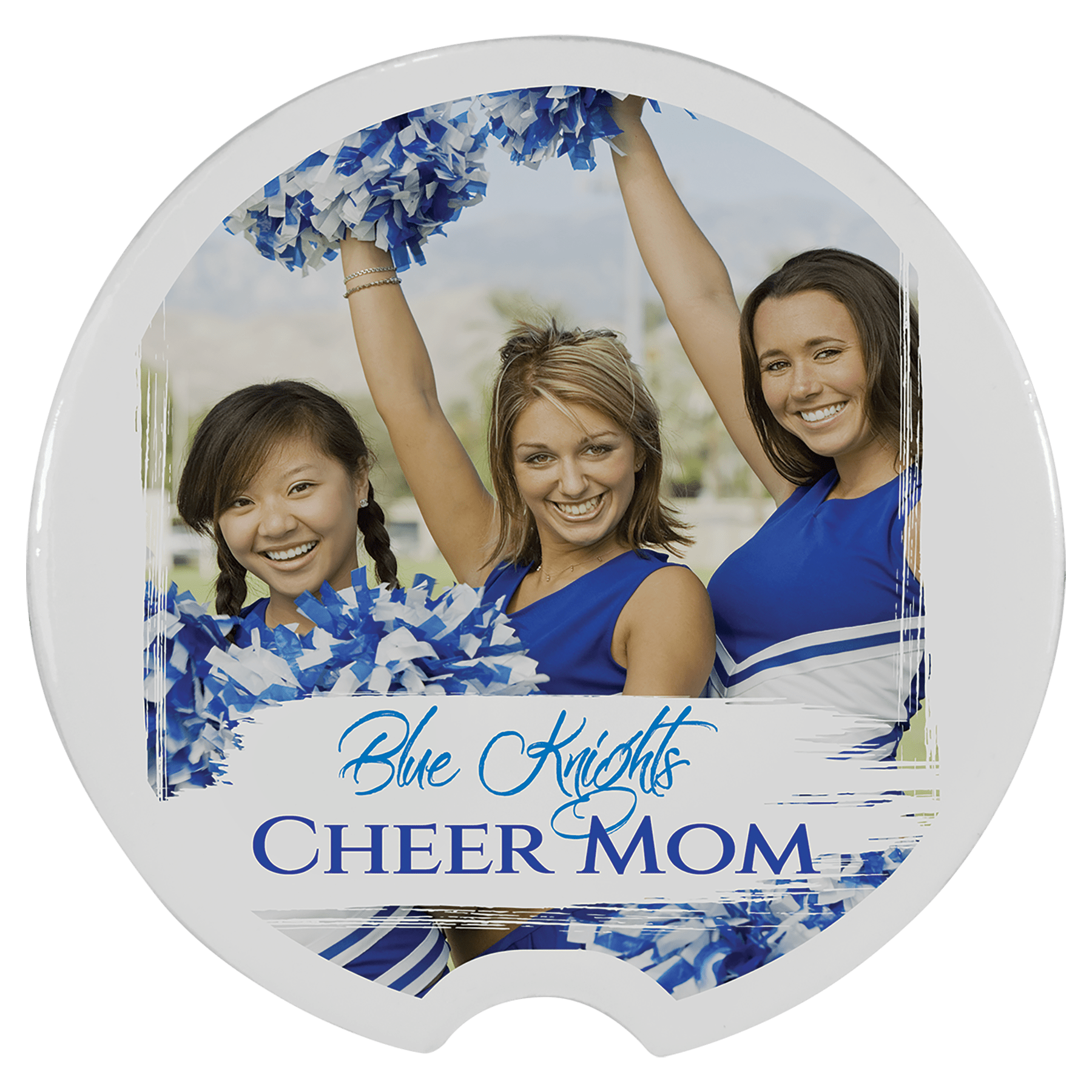 Personalized 2.5 inch gloss white ceramic car cup holder coaster with custom full-color design or photo