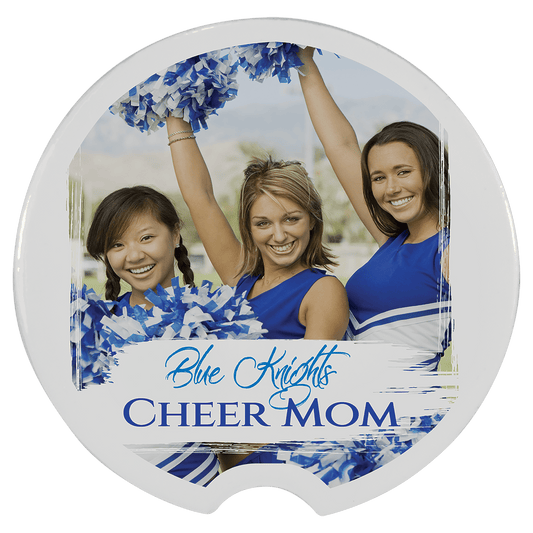 Personalized 2.5 inch gloss white ceramic car cup holder coaster with custom full-color design or photo