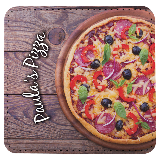 Personalized 4 inch square fabric coaster with custom full-color photo or design on white sublimation surface