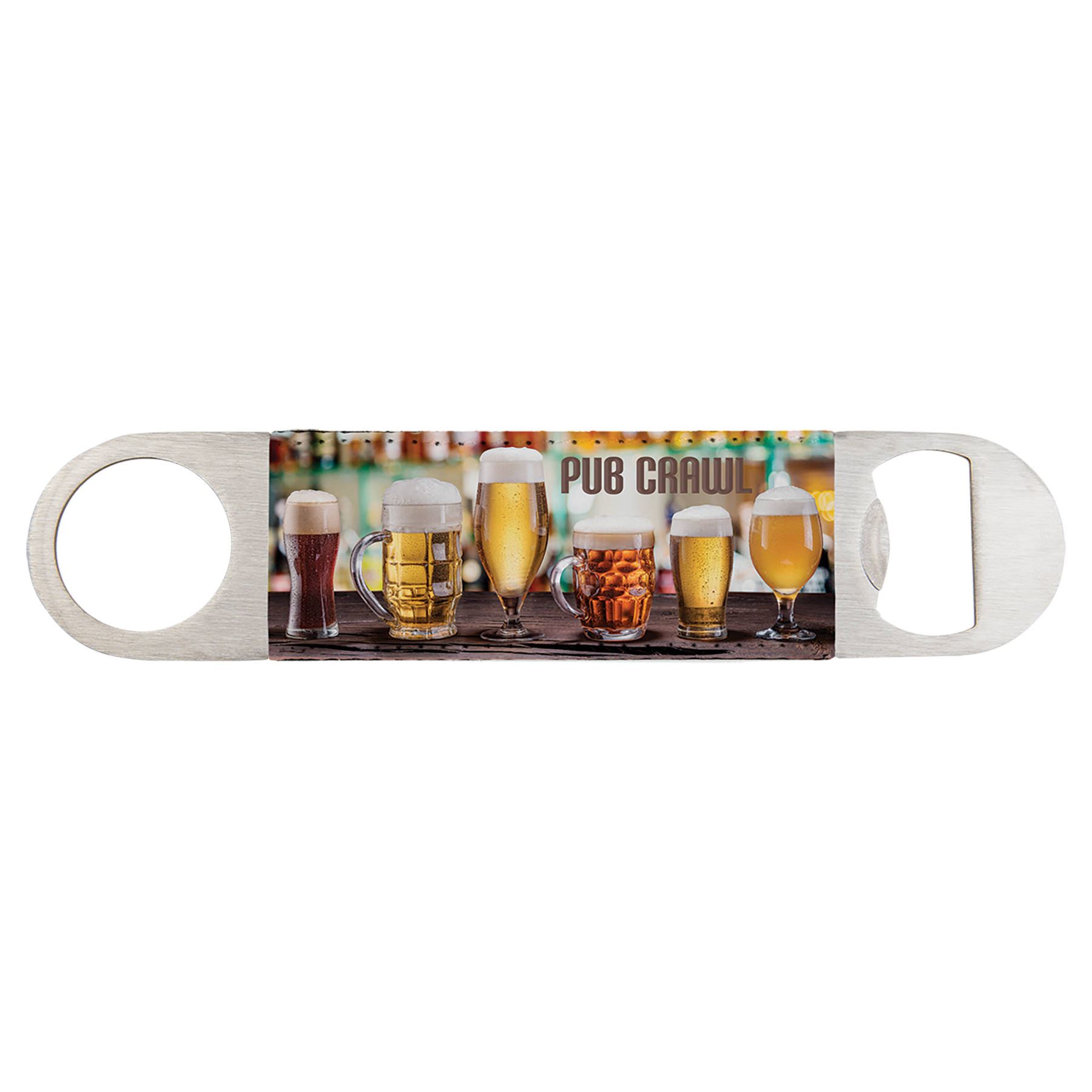 Personalized 7 inch stainless steel bottle opener with full-color custom design or name