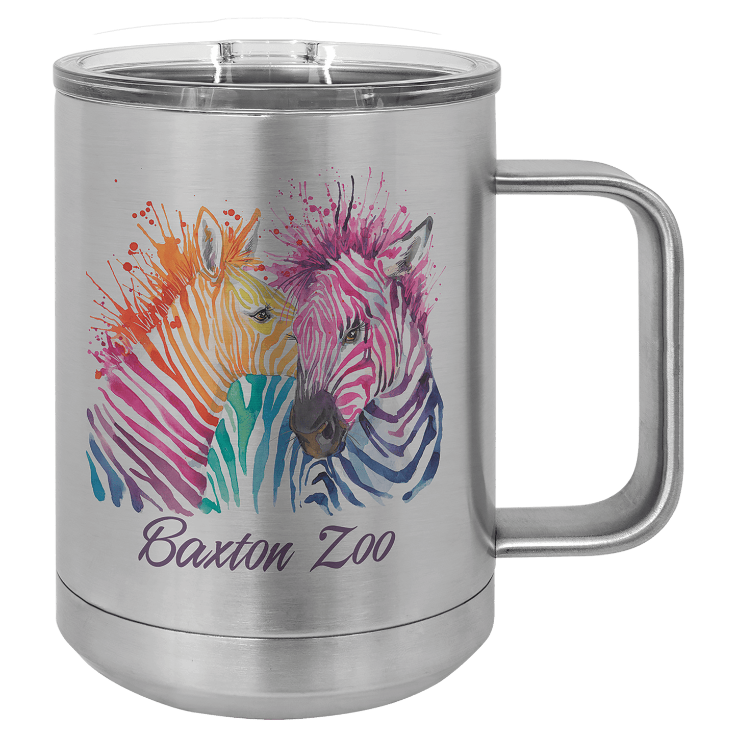 Personalized 15 oz. stainless steel insulated mug with slider lid and custom full-color design